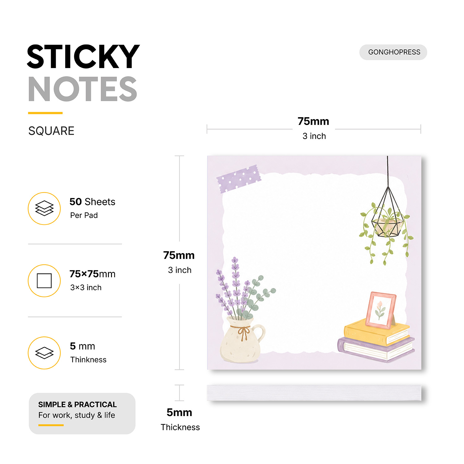 2pcs Lavender Floral Sticky No - Sticky Note Cube review and price