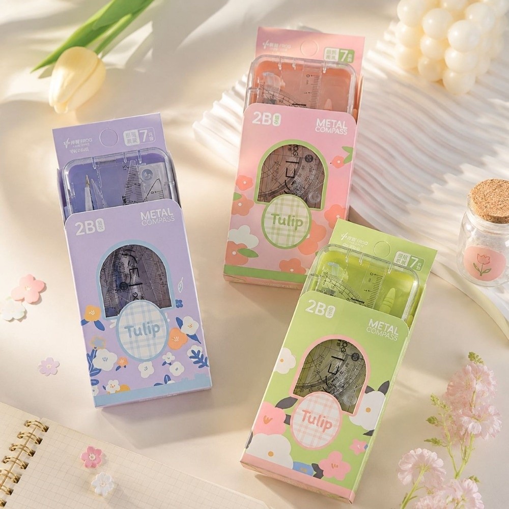 2/7pcs Portable Tulip Student  - Compass Geometry Set review and price